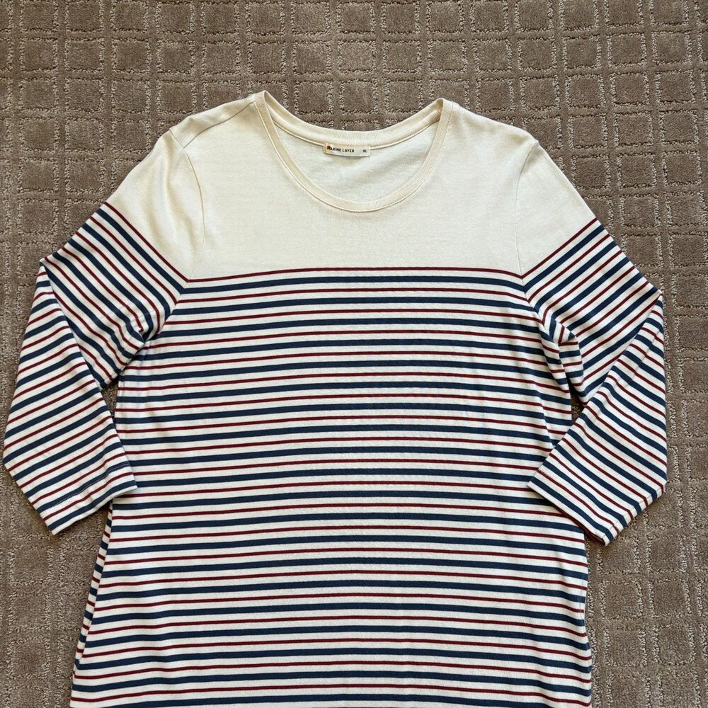 Marine Layer April Dress Womens XL Cream Red Blue Striped Supima Cotton Casual - Picture 4 of 9